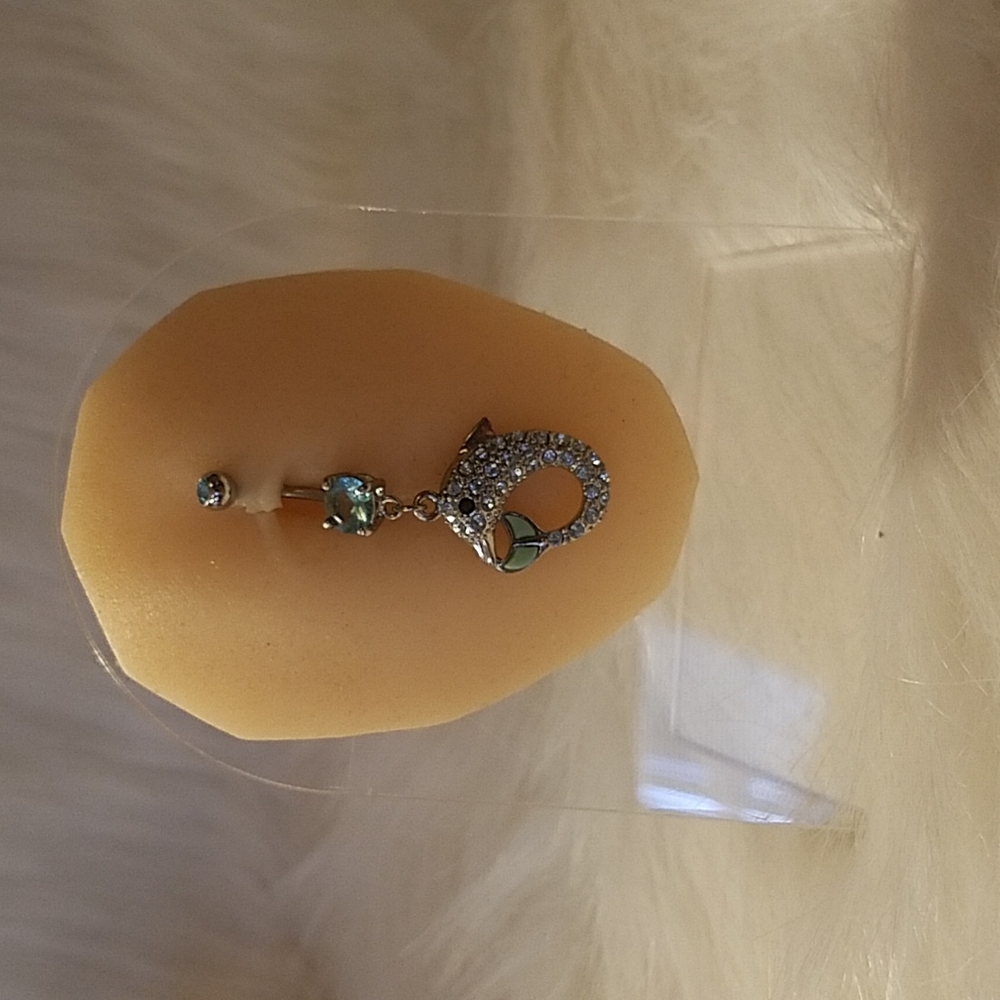 Dangle Crystal Dolphin Belly Ring - image 1